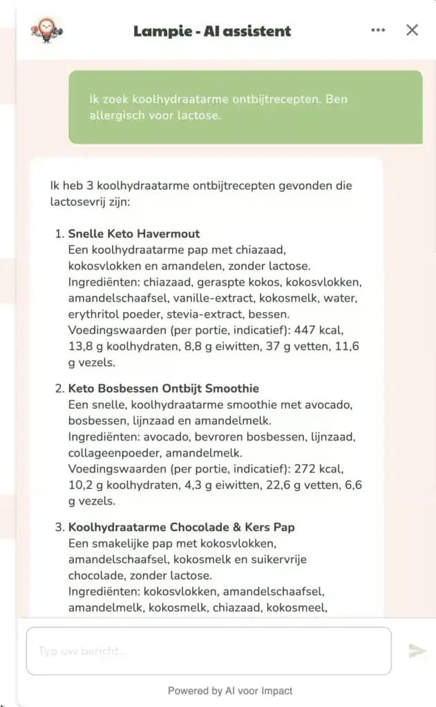 screenshot van lampie de ai assistent in actie